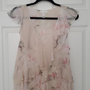 Hi low sheer ruffle top